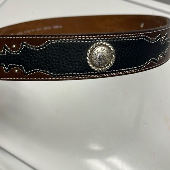 Genuine Top Grain Leather Brown Cowboy Western Stitching Silver Hardware 45/2XL - Picture 4 of 16